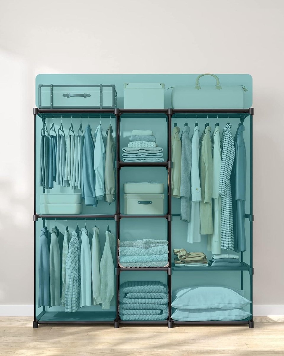 Vrijstaand kledingrek - kapstok met kledingroedes -182 x 43 x 182 cm - stoffen planken - zwart - RYG037B02 - Afbeelding 5