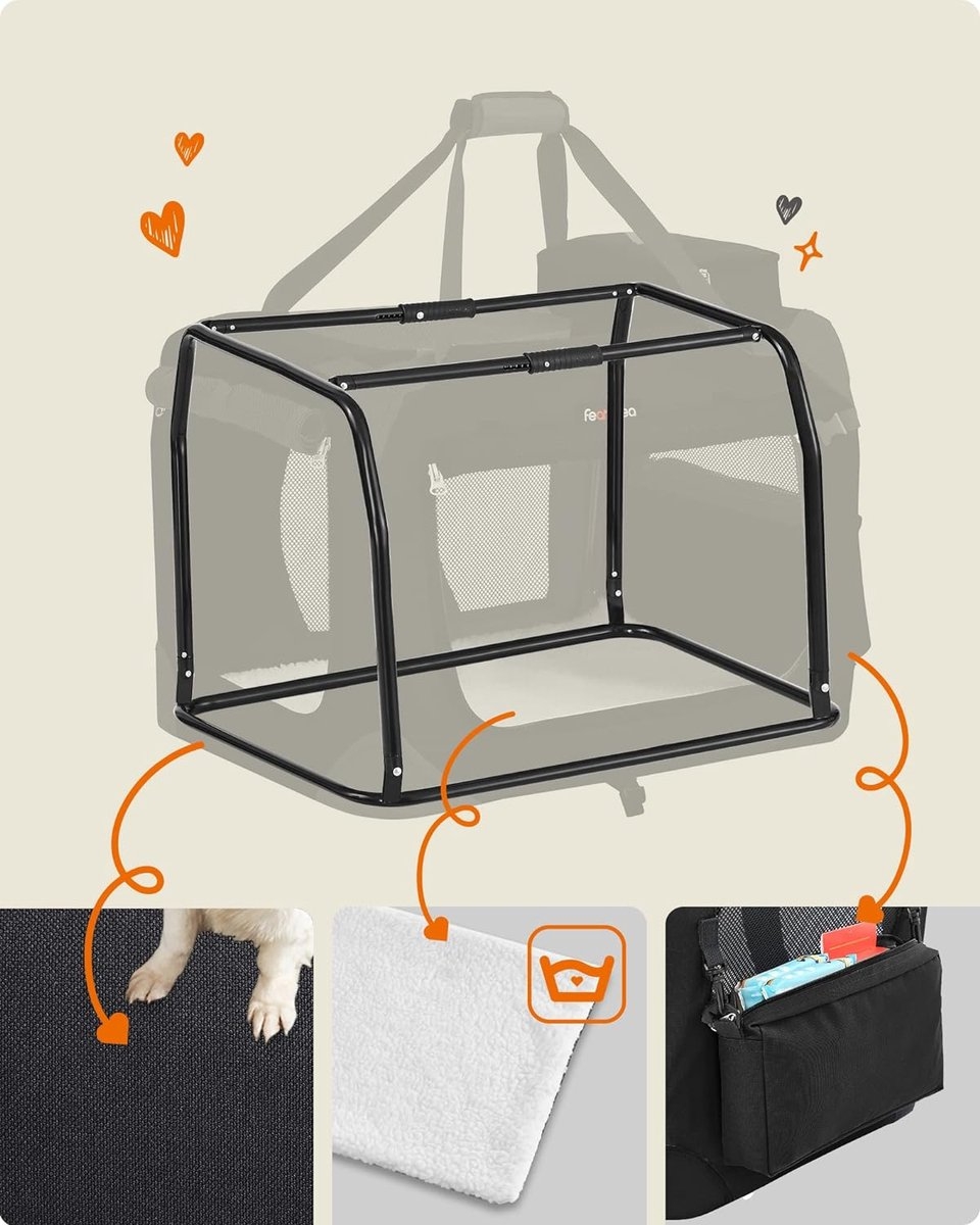 Hond - opvouwbare hondenbench - 60 x 42 x 42 cm - hondentransportbox M - Oxford-stof - gaas - draagbaar - zwart - PDC60H - Afbeelding 2