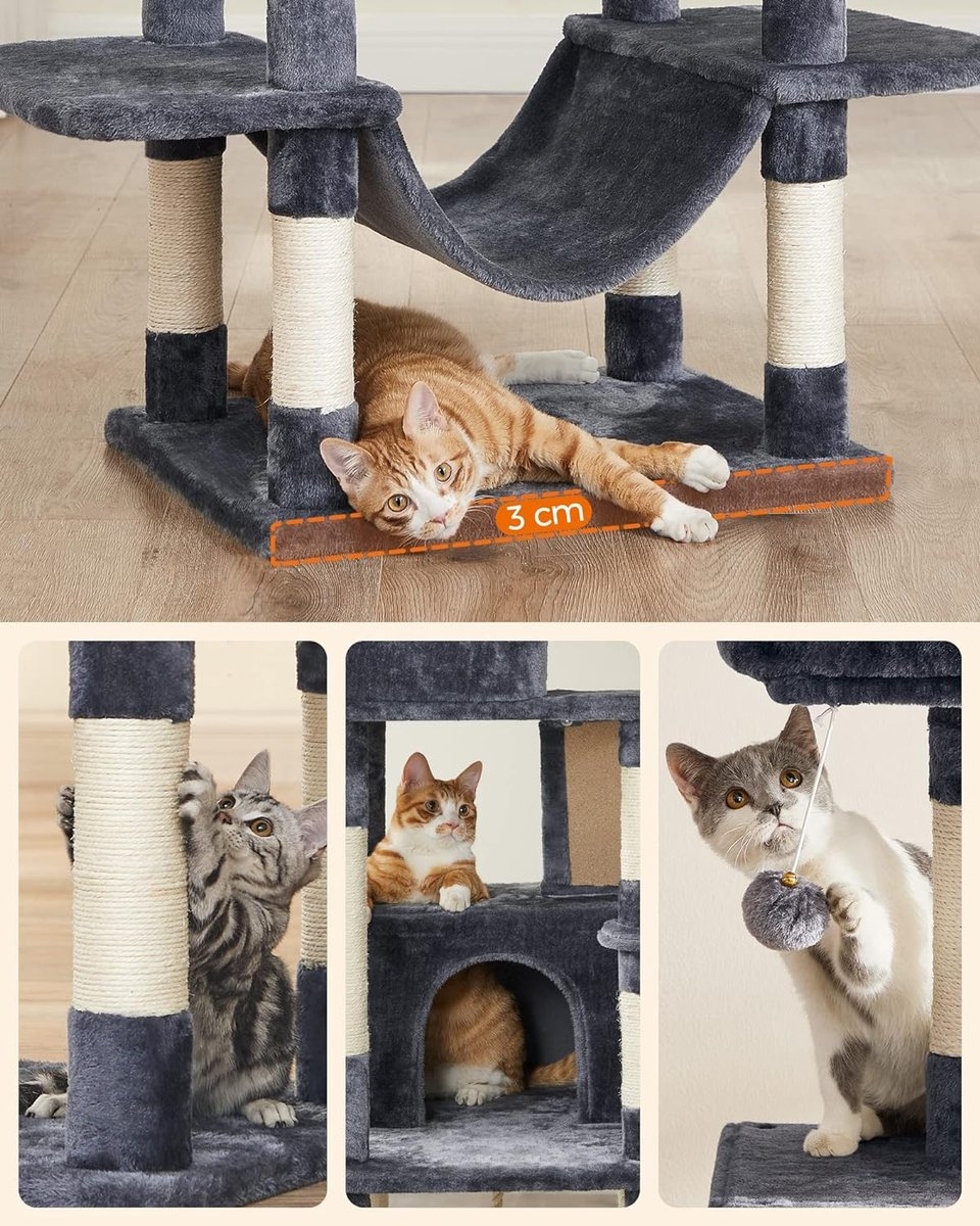 Feandrea - Krabpaal XXL 206 cm - kattenboom - met huisjes, hangmat, ligplanken en meer - grijs - PCT190G01 - Afbeelding 5