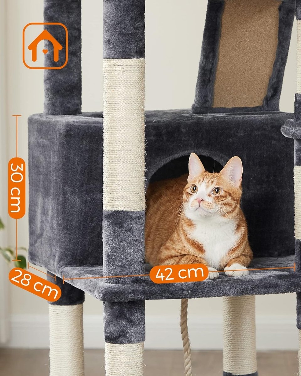 Feandrea - Krabpaal XXL 206 cm - kattenboom - met huisjes, hangmat, ligplanken en meer - grijs - PCT190G01 - Afbeelding 6