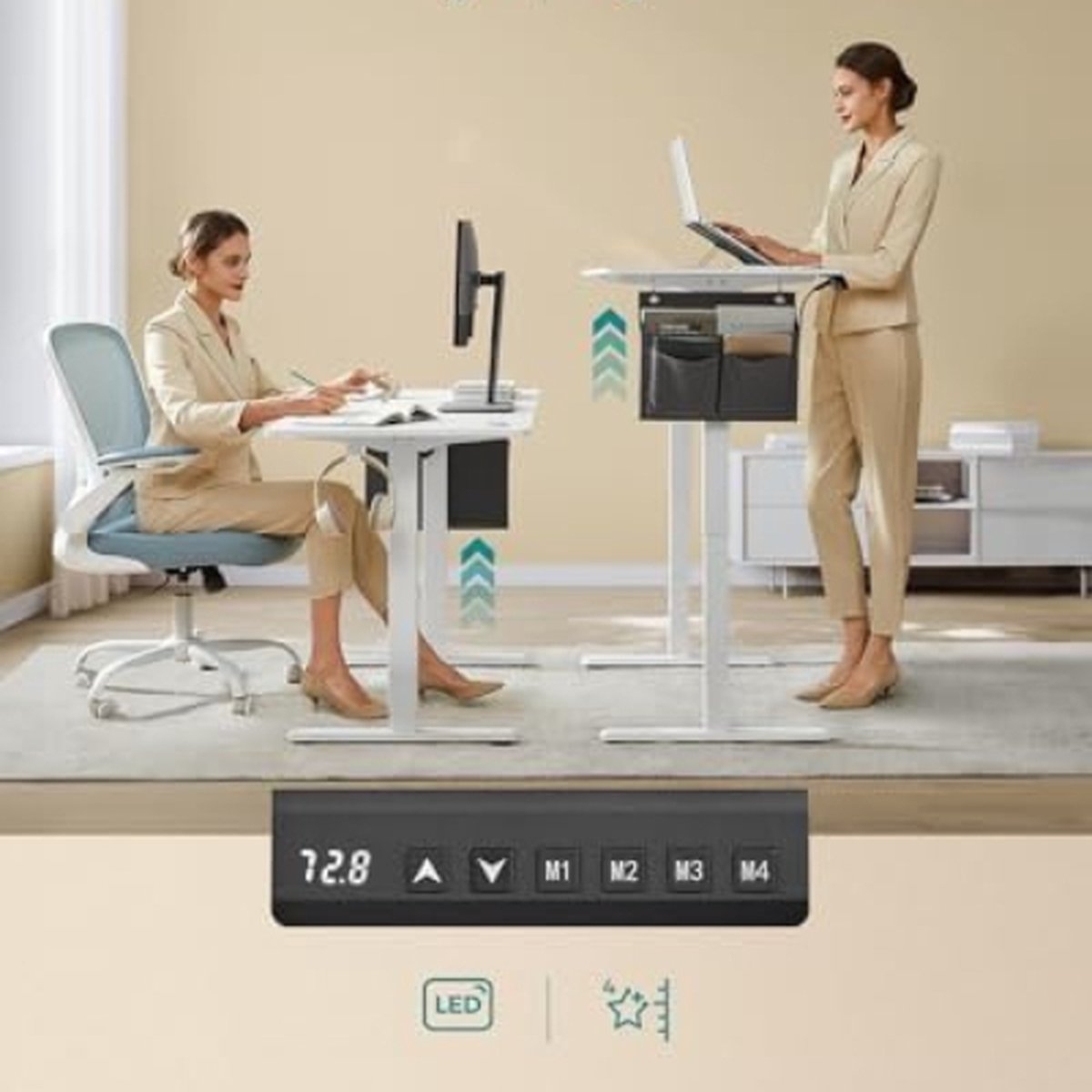 Zit sta bureau 120x60 cm - hoogte verstelbaar 72 t/m 120 cm - elektrisch - wit - LSD132W01 - Afbeelding 4