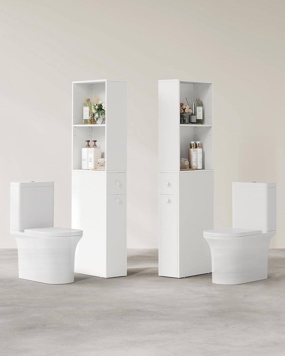 Hoge badkamerkast - smal model - 40 x 18 x 134,4 cm - vrijstaand opbergmeubel - wit - BBK567T14