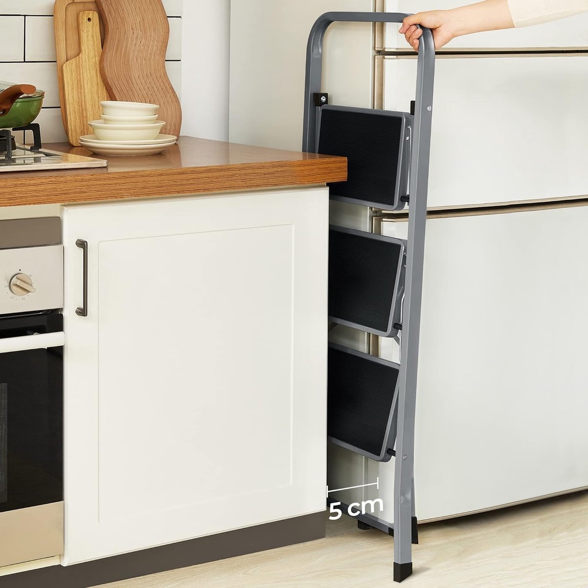 Trapladder - ladder met 3 treden - opvouwbaar - gemakkelijk op te bergen - max 150 kg - grijs - GSL003GY01 - Afbeelding 2