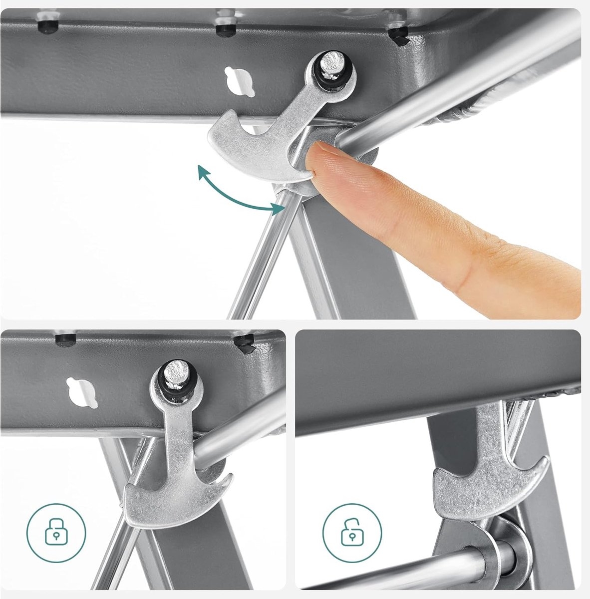 Trapladder - ladder met 3 treden - opvouwbaar - gemakkelijk op te bergen - max 150 kg - grijs - GSL003GY01 - Afbeelding 4