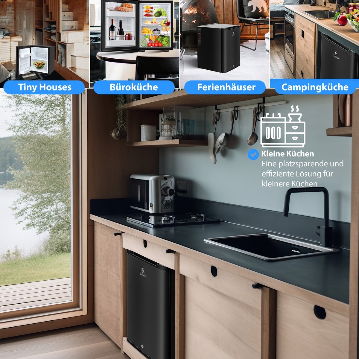 Mini koelkast - tafelmodel 40L - hoogte 57 cm - vrijstaand, stil en afsluitbaar - LED-verlichting incl. 4 legplanken - zwart - Afbeelding 10