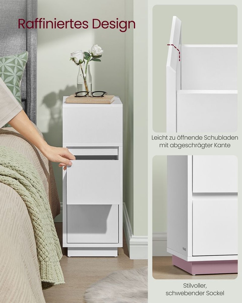 2x Nachtkastje - smal nachtkastje met 2 lades en open compartiment - flexibele linker- of rechterbevestiging voor slaapkamer - wolkenwit - LET856W01 - set van 2 stuks - Afbeelding 7