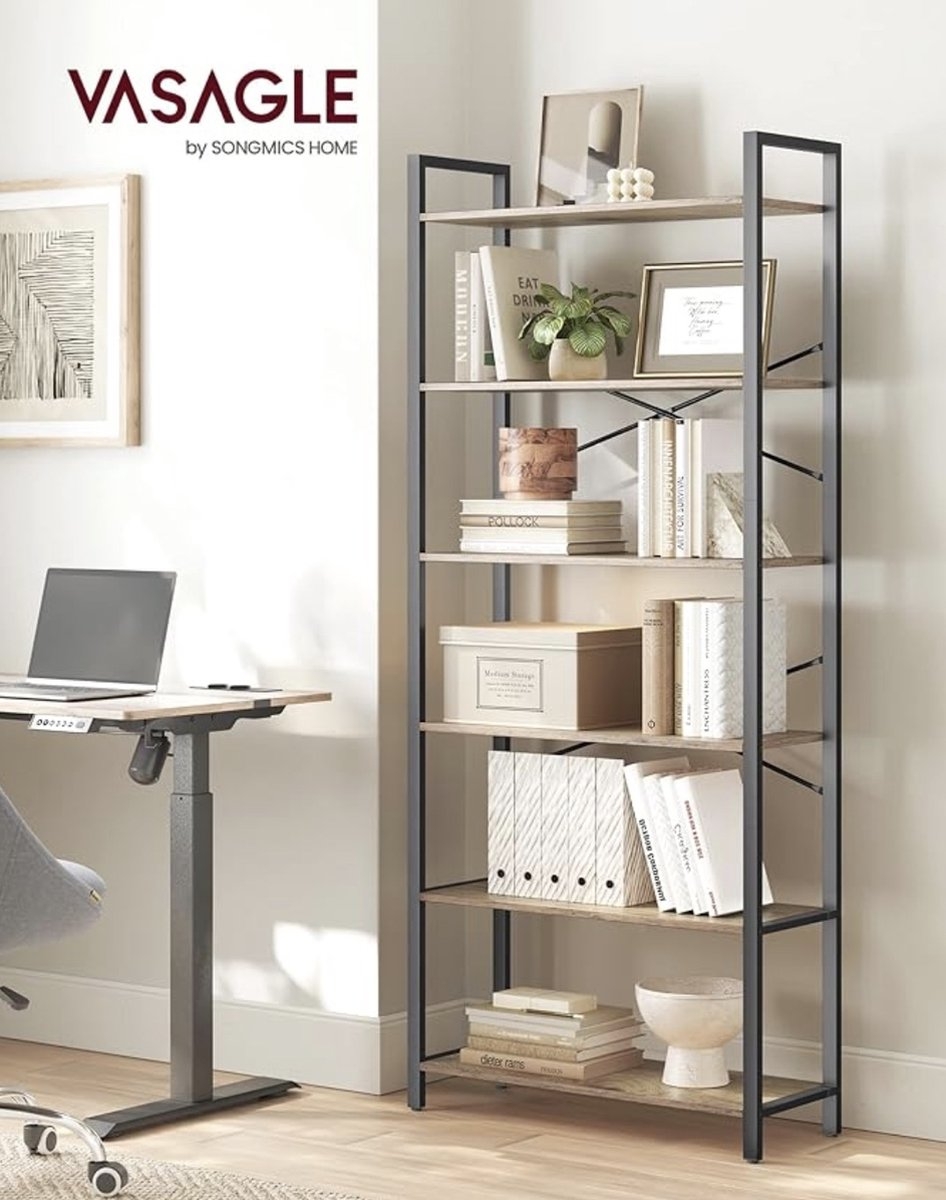 Vasagle - boekenkast - kast - hoogte 186 cm - 6 niveaus - stalen frame met planken - walnoot / zwart - LLS082B48 - Afbeelding 3