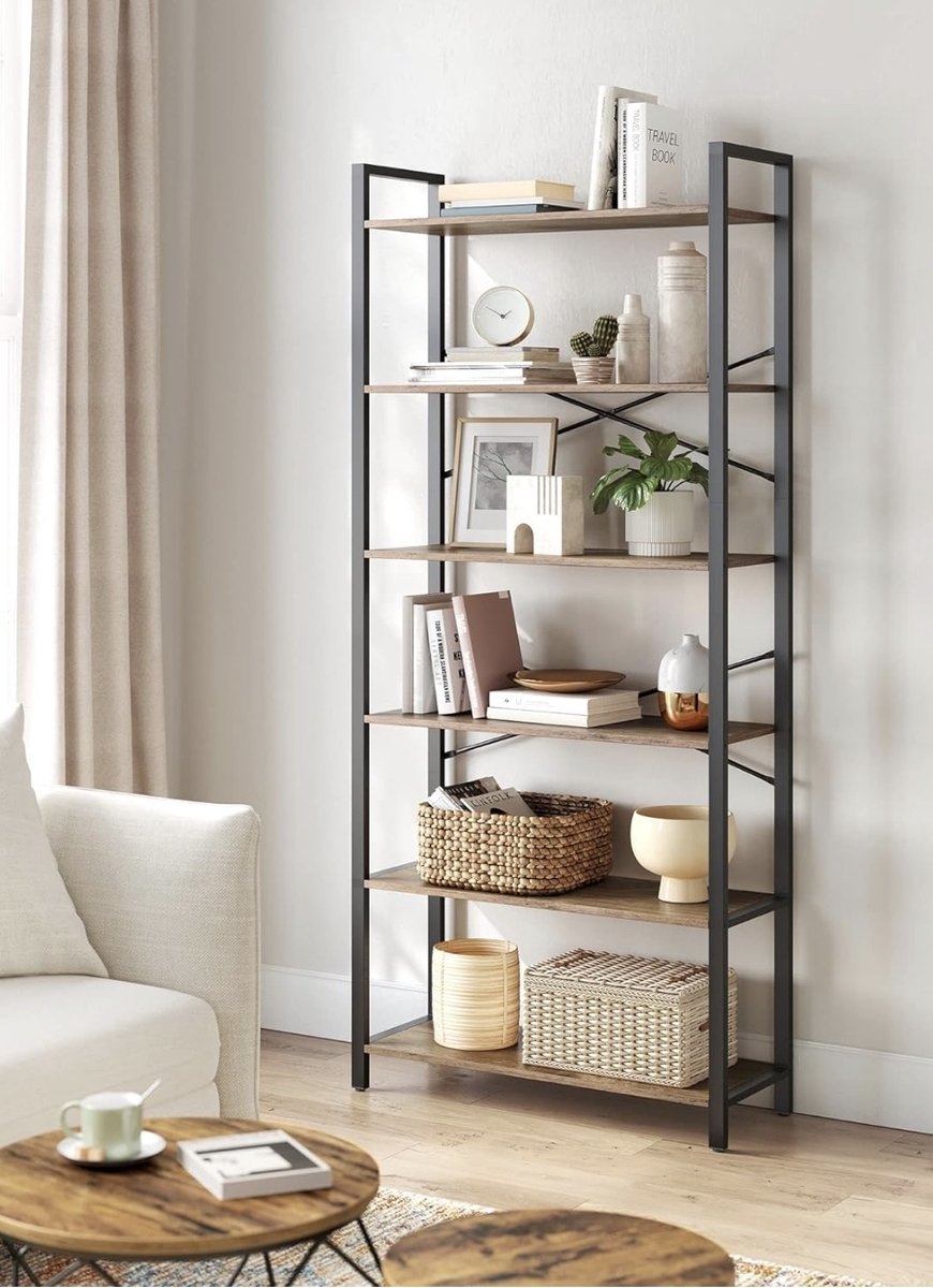 Vasagle - boekenkast - kast - hoogte 186 cm - 6 niveaus - stalen frame met planken - walnoot / zwart - LLS082B48 - Afbeelding 4