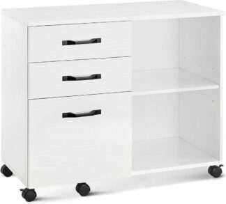 Vasagle - mobiele archiefkast met 3 laden - 66x80 cm - met 3 open vakken - wit met houtnerf - ofc041w46