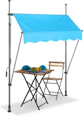 Relaxdays klemzonwering - zonnescherm - breedte 150 cm - voor terras of balkon - verstelbaar - blauw