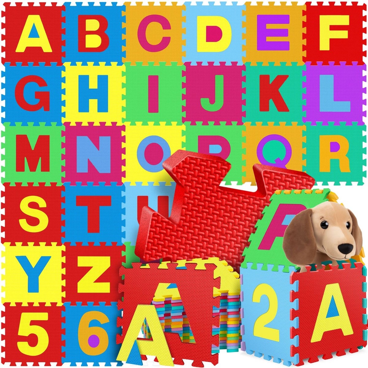 86-Delige puzzelmat / speelmat - speeltapijt - leermat met letters en cijfers - voor baby, peuter en kind - gekleurd