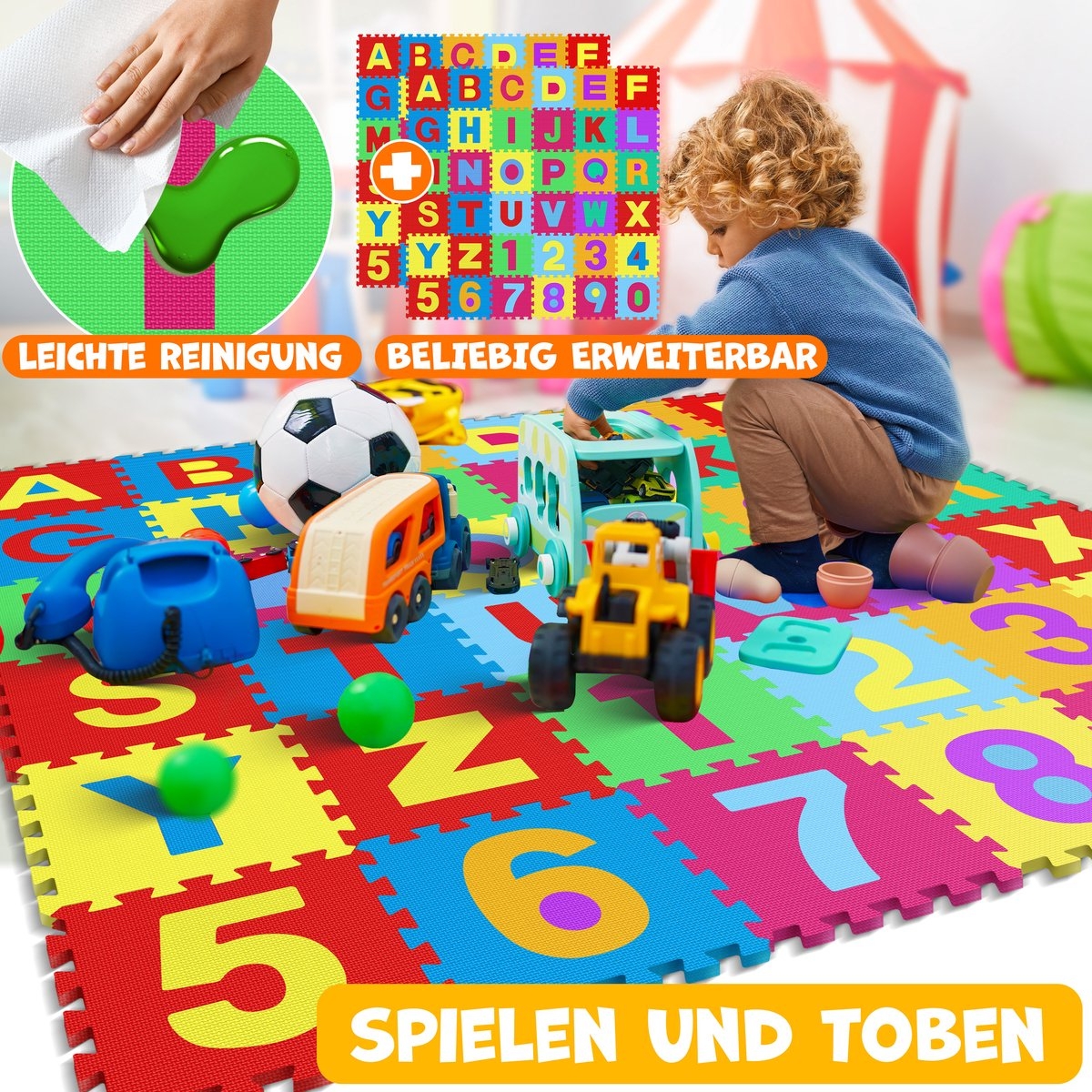 86-Delige puzzelmat / speelmat - speeltapijt - leermat met letters en cijfers - voor baby, peuter en kind - gekleurd - Afbeelding 2