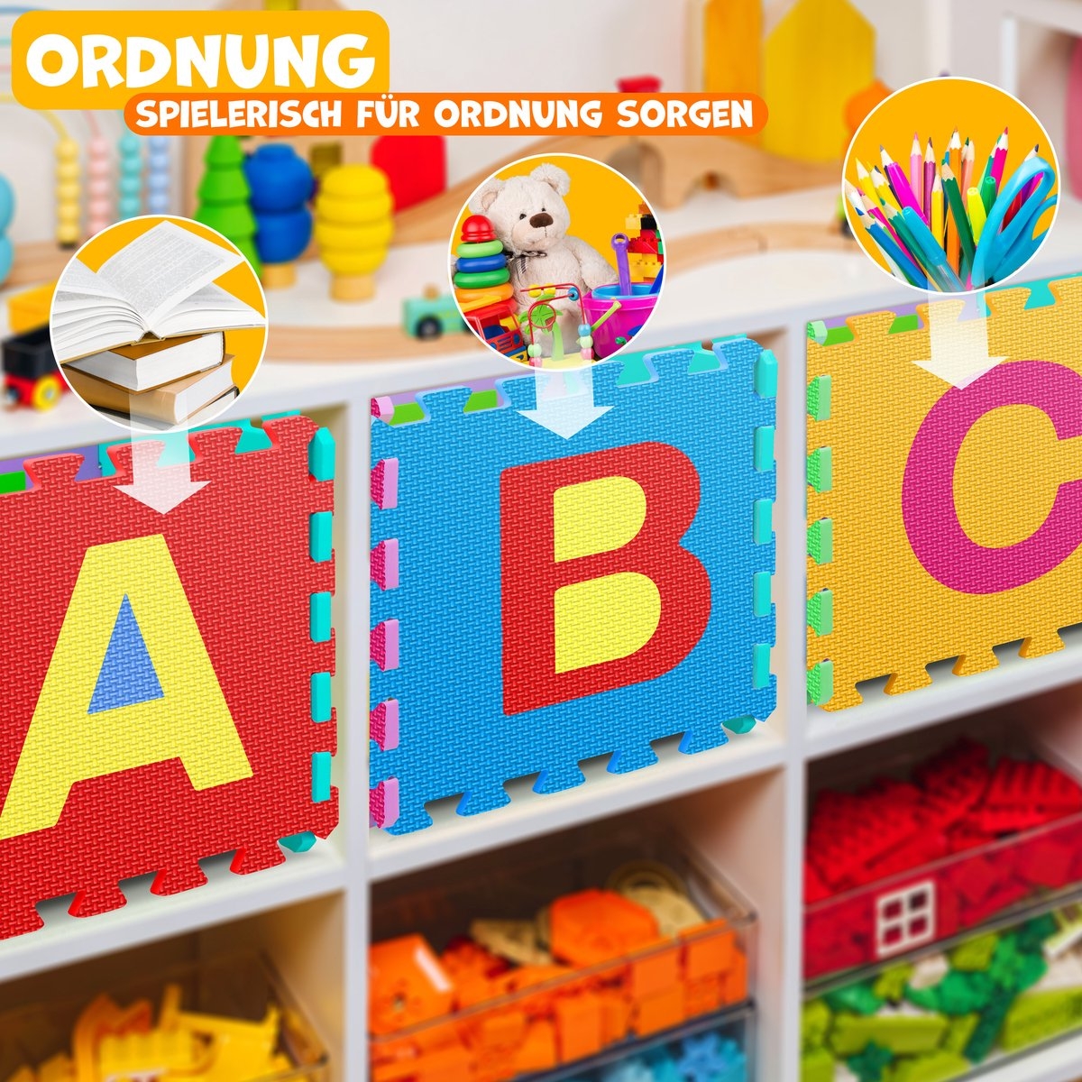 86-Delige puzzelmat / speelmat - speeltapijt - leermat met letters en cijfers - voor baby, peuter en kind - gekleurd - Afbeelding 5