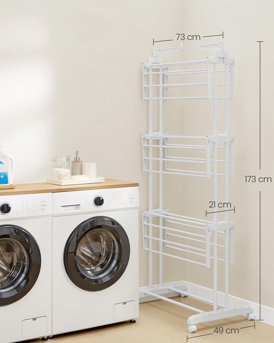 Droogrek, staand droogrek met 4 niveaus - hoogte 173 cm - met wieltjes - LLR701W03 - Afbeelding 2