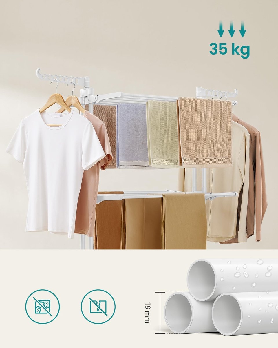 Droogrek, staand droogrek met 4 niveaus - hoogte 173 cm - met wieltjes - LLR701W03 - Afbeelding 3