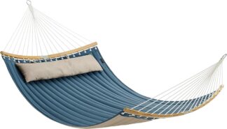 Hangmat - 2 personen - 140x200 cm - gewatteerd - bamboe - met kussen - oxford stof - blauw en beige - GDC34QW