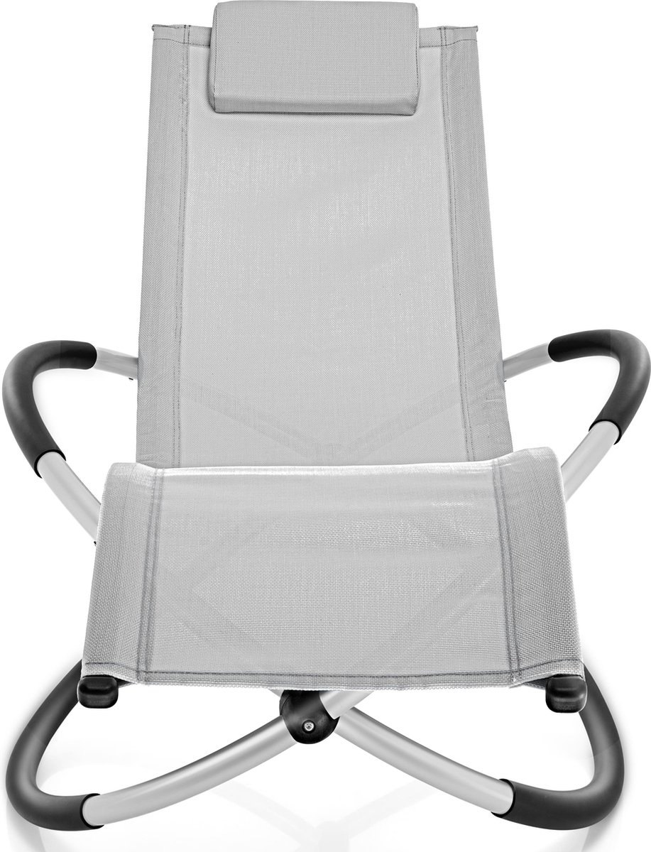 Relaxstoel voor de tuin - 166 x 74 x 81 cm - schommelstoel - tuin en op reis - stalen frame met textileen stof - afneembare hoofdsteun - grijs - Afbeelding 2