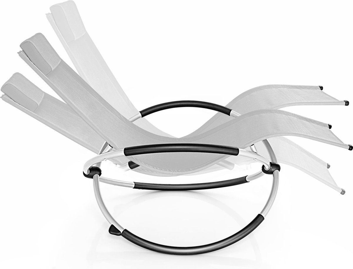 Relaxstoel voor de tuin - 166 x 74 x 81 cm - schommelstoel - tuin en op reis - stalen frame met textileen stof - afneembare hoofdsteun - grijs - Afbeelding 3