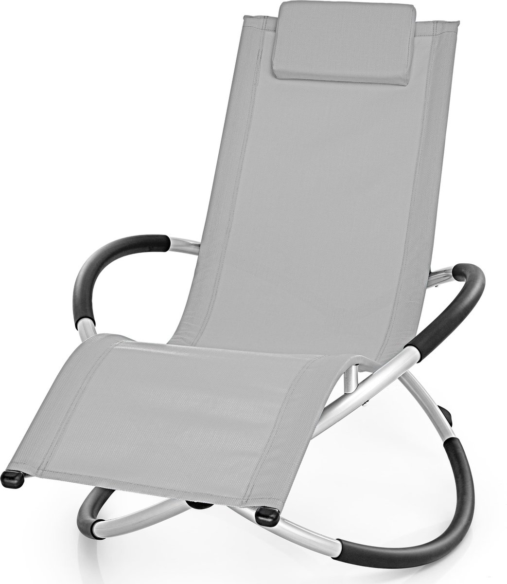 Relaxstoel voor de tuin - 166 x 74 x 81 cm - schommelstoel - tuin en op reis - stalen frame met textileen stof - afneembare hoofdsteun - grijs - Afbeelding 4