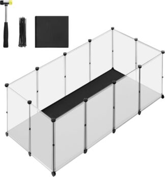 Dierenhok - dierenren voor kleine dieren - 145x73x57 cm - met vloerpanelen - voor hamsters, konijnen, cavia's - wit - LPC013W01