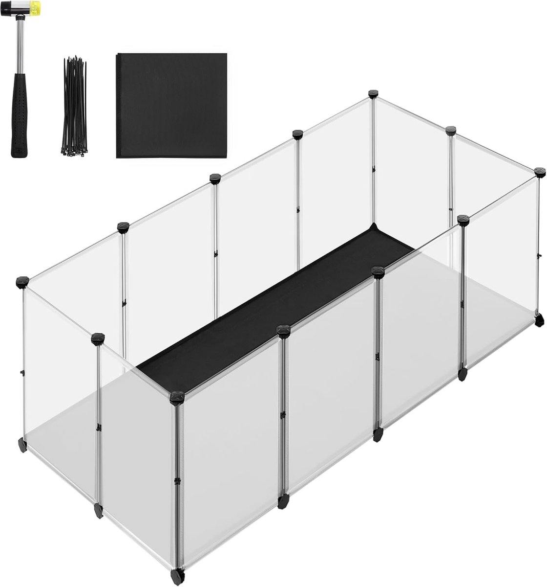Dierenhok - dierenren voor kleine dieren - 145x73x57 cm - met vloerpanelen - voor hamsters, konijnen, cavia's - wit - LPC013W01