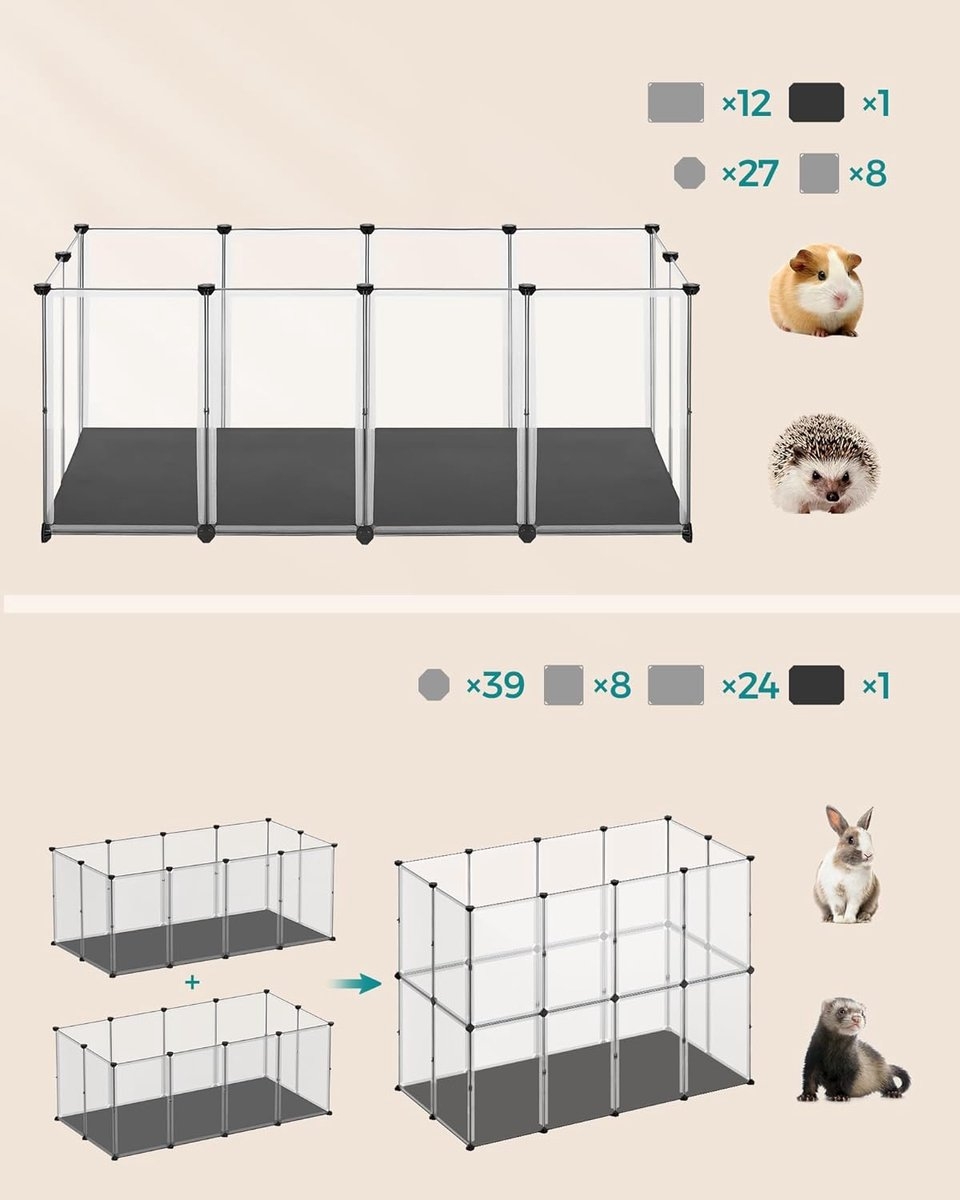 Dierenhok - dierenren voor kleine dieren - 145x73x57 cm - met vloerpanelen - voor hamsters, konijnen, cavia's - wit - LPC013W01 - Afbeelding 2
