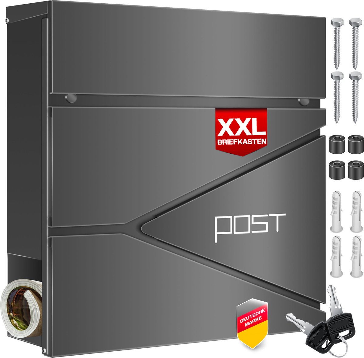 Brievenbus met krantenvak - wandmontage - RVS - inclusief montagemateriaal - sleutels - softclose-deksel - antraciet - Afbeelding 7