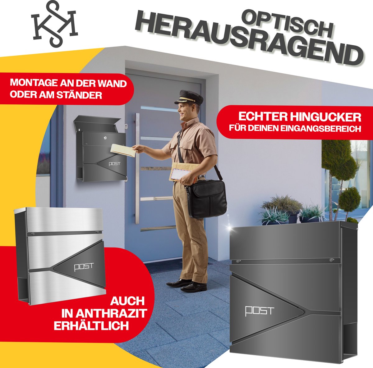 Brievenbus met krantenvak - wandmontage - RVS - inclusief montagemateriaal - sleutels - softclose-deksel - antraciet - Afbeelding 8