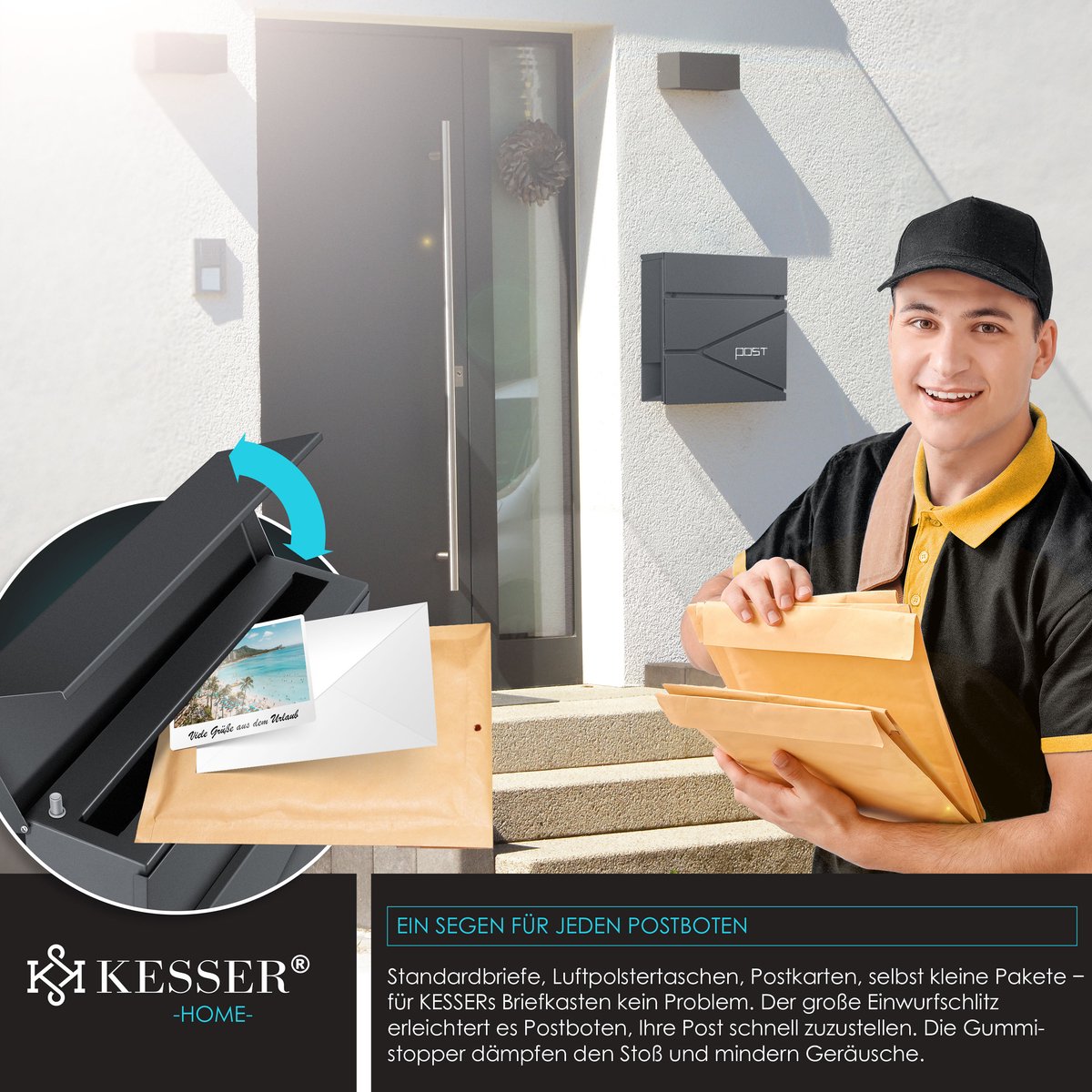 Brievenbus met krantenvak - wandmontage - RVS - inclusief montagemateriaal - sleutels - softclose-deksel - antraciet - Afbeelding 9