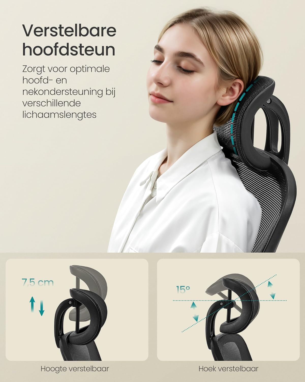 Bureaustoel - ergonomische bureaustoel - mesh - opvouwbare armsteun - zwart - OBN047B01 - Afbeelding 7