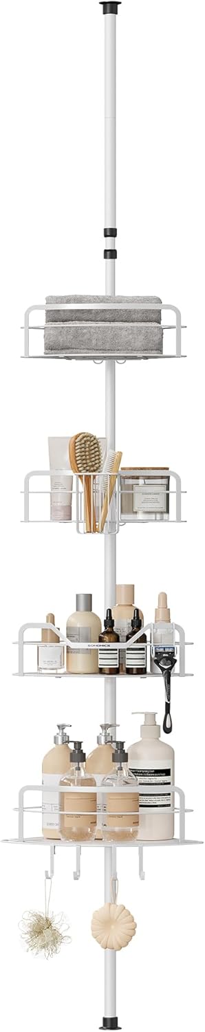 Verstelbaar doucherek hoek - met vier rekken - 80-323 cm - zonder boren - wit - BCB003W01