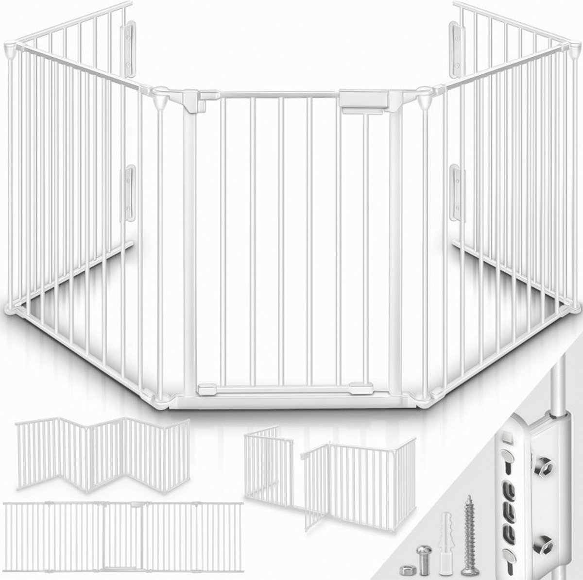 Haardscherm 300cm - openhaard hek - veiligheidshek - kachelhek - wit - metaal