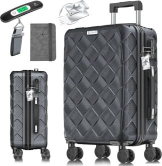 Handbagagekoffer / reiskoffer - 4 wielen - cijferslot - design - hardcase - 55cm / 55 liter - zwart