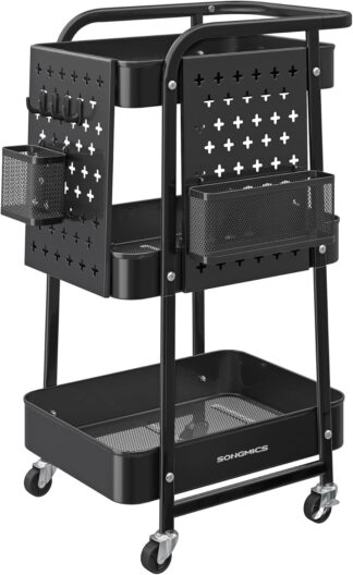 Keukentrolley - 3 metalen planken - serveertrolley - kantoortrolley - inktzwart - LRC037B01