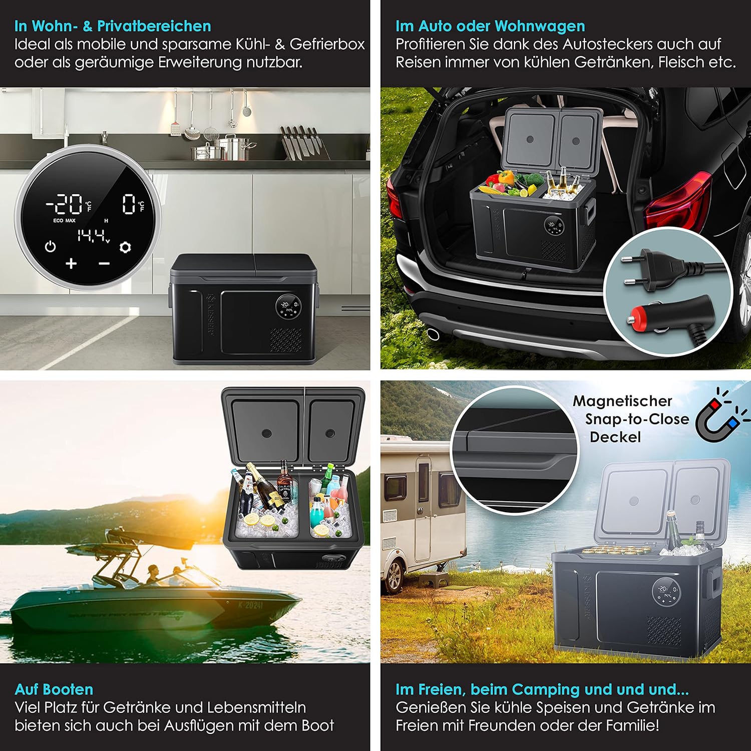 Compressor Koelbox 2in1 - 2 vakken - met LED Touch Control - 12/24 V 230V - max -20 °C - voor auto, vrachtwagen, kamperen - 40 Liter - zwart - Afbeelding 6