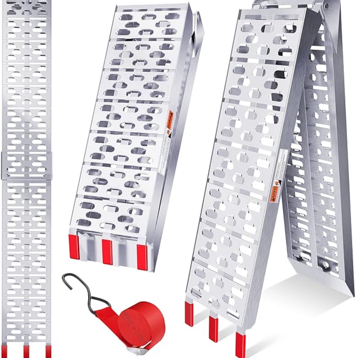 ALU oprijplaat 2 meter – inklapbare antislip - enkel of dubbel te gebruiken – 340kg/680kg draagvermogen – voor motor, quad, grasmaaier etc - zilver