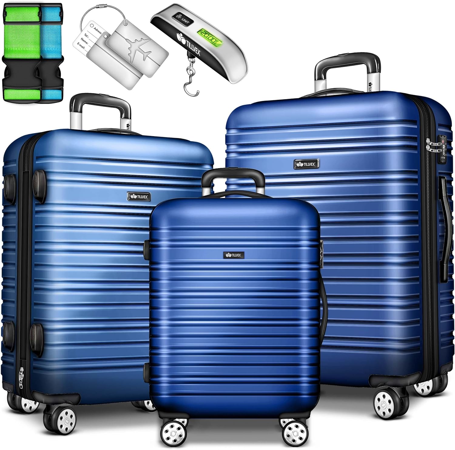 3 delige kofferset - met wielen - hardcase - 3 koffers - met slot - blauw