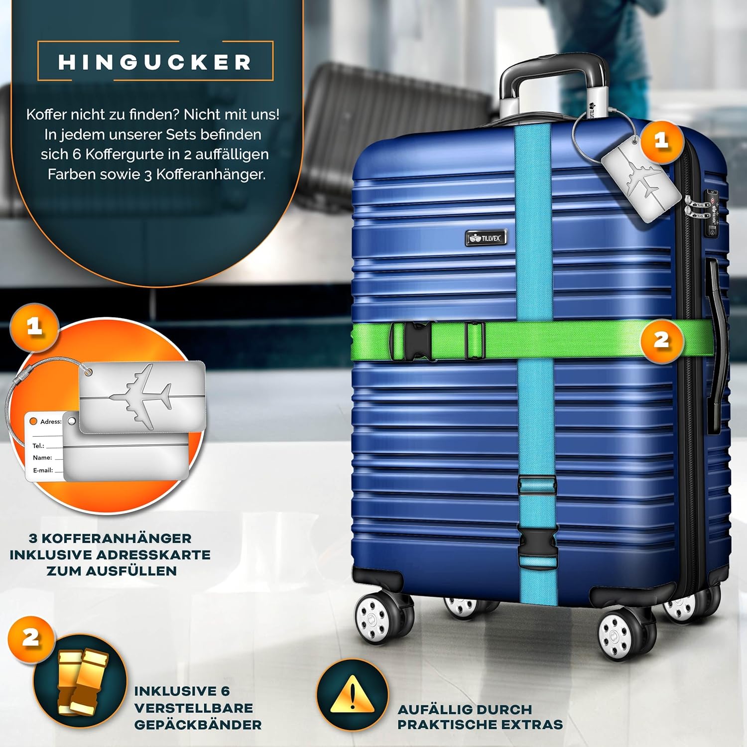 3 delige kofferset - met wielen - hardcase - 3 koffers - met slot - blauw - Afbeelding 2