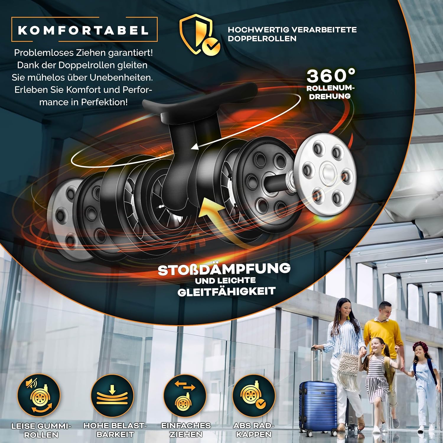 3 delige kofferset - met wielen - hardcase - 3 koffers - met slot - blauw - Afbeelding 3