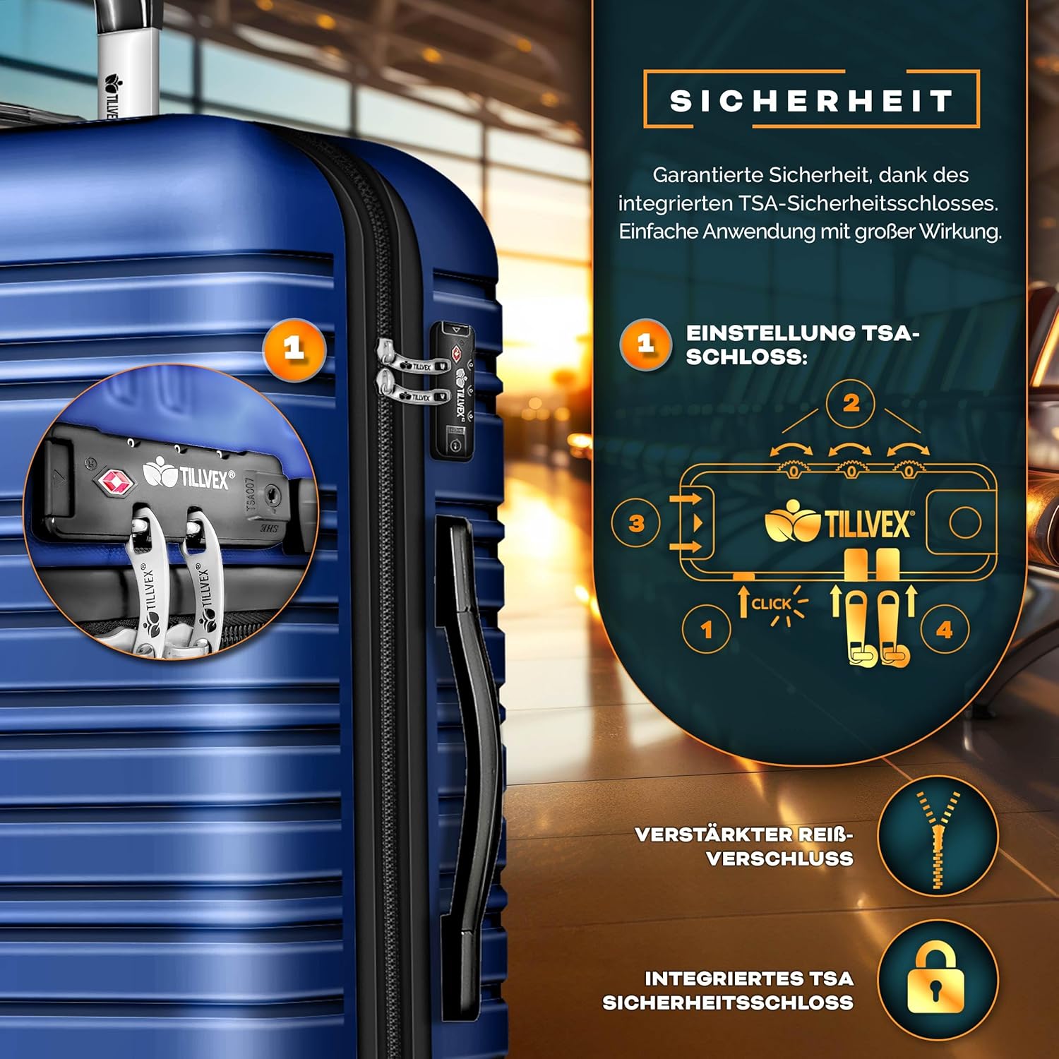 3 delige kofferset - met wielen - hardcase - 3 koffers - met slot - blauw - Afbeelding 4