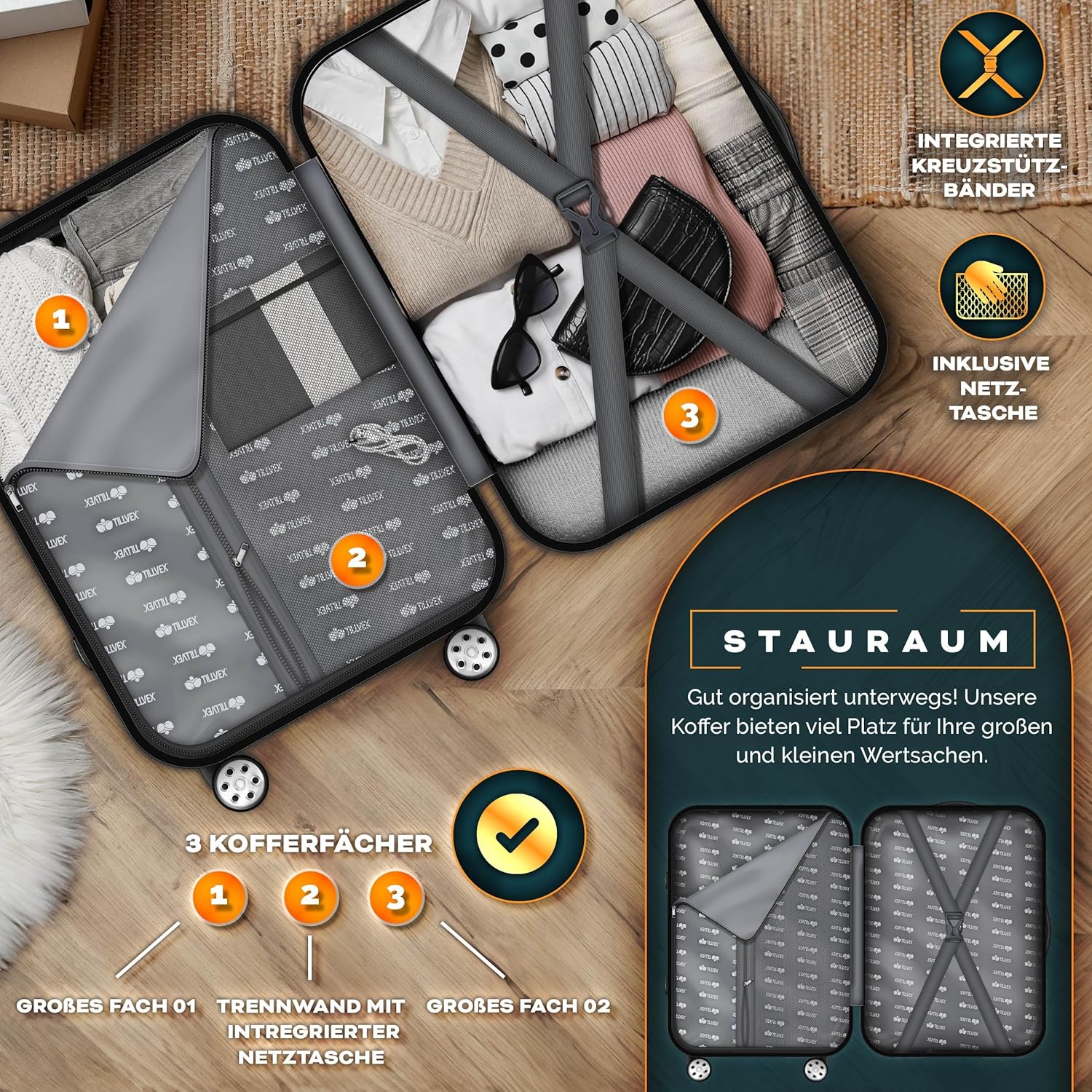 3 delige kofferset - met wielen - hardcase - 3 koffers - met slot - blauw - Afbeelding 6