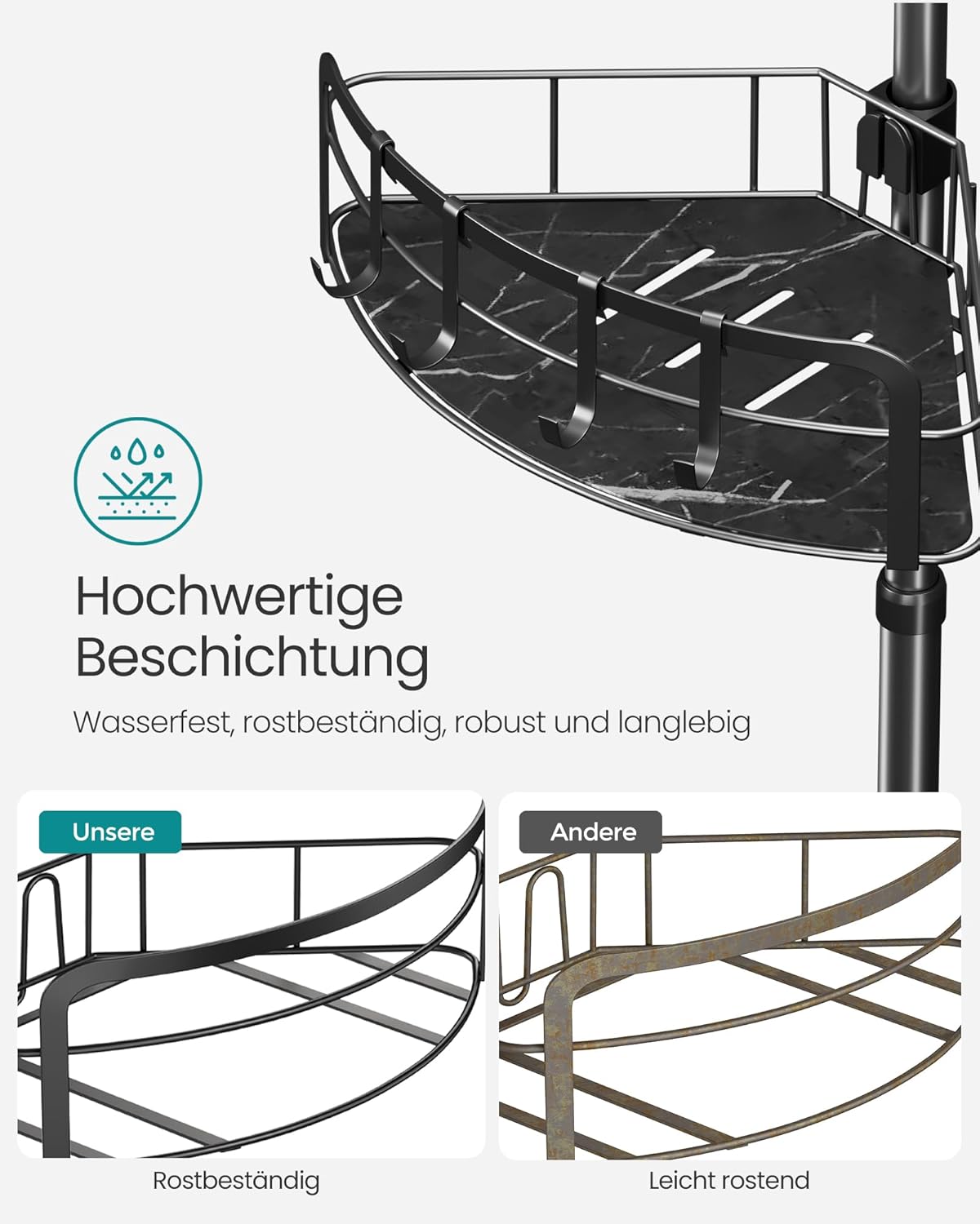 Verstelbaar doucherek hoek - met vier rekken - 80-323 cm - zonder boren - zwart - BCB003B01 - Afbeelding 5