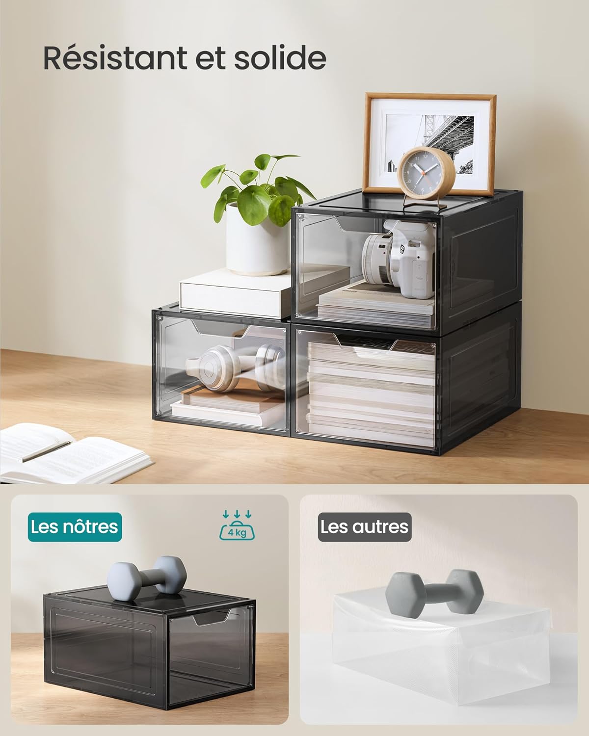 SONGMICS - schoenen organizer met opening - schoenenkast - schoenenbox - kunststof schoenen-organizer - stapelbaar - 12 boxen - per box 27 x 34,5 x 19 cm - tot maat 46 - zwart - LSP412b01 - Afbeelding 3