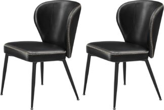 2x Eetkamerstoelen - kuipstoelen - kunstleer met stiksels - Mid-Century stijl - zwart - set van 2 stuks - LDC180B02