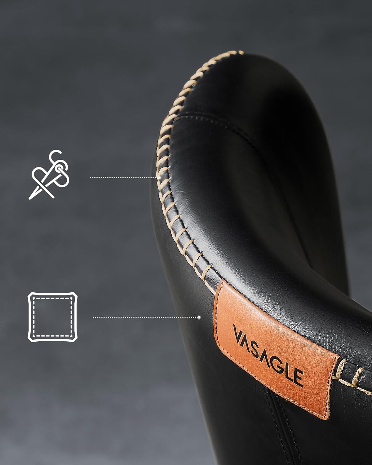 2x Eetkamerstoelen - kuipstoelen - kunstleer met stiksels - Mid-Century stijl - zwart - set van 2 stuks - LDC180B02 - Afbeelding 4