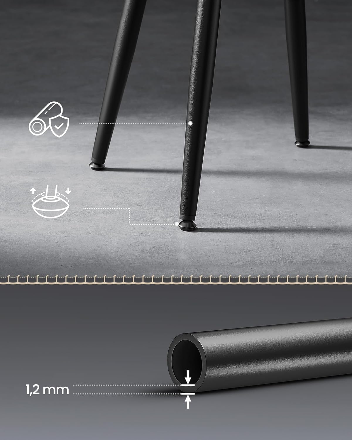 2x Eetkamerstoelen - kuipstoelen - kunstleer met stiksels - Mid-Century stijl - zwart - set van 2 stuks - LDC180B02 - Afbeelding 6