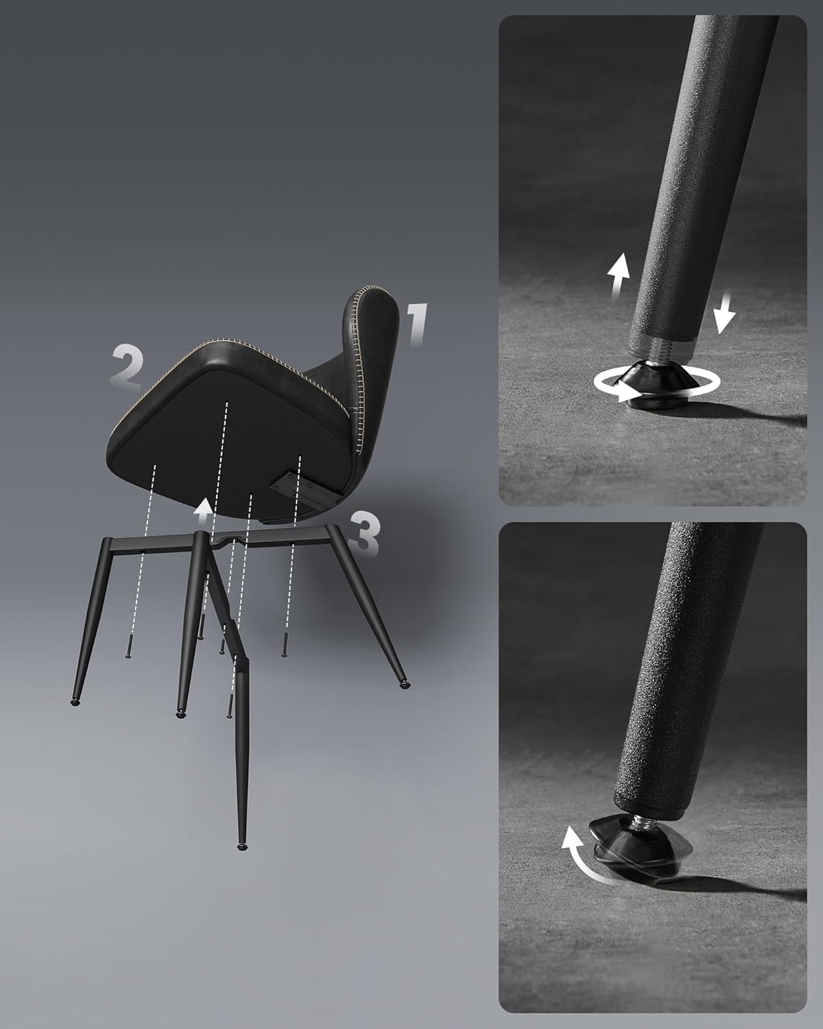 2x Eetkamerstoelen - kuipstoelen - kunstleer met stiksels - Mid-Century stijl - zwart - set van 2 stuks - LDC180B02 - Afbeelding 7