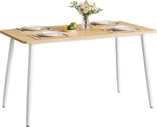Eettafel - keukentafel - 4-6 personen - tafelblad 140x75 cm - eikenlook en wit - KDT100N01