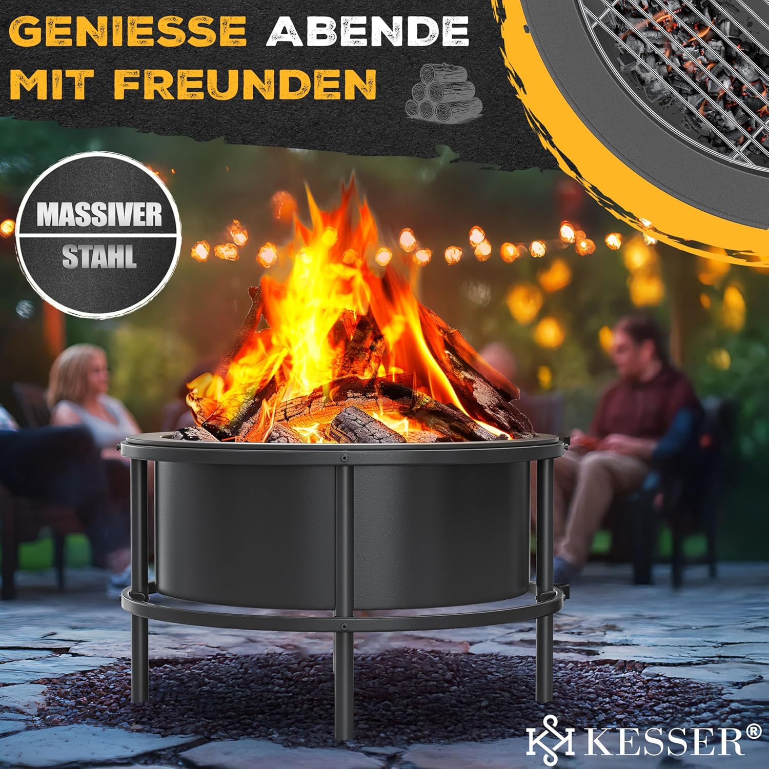 Vuurschaal met grillrooster - diameter 65 cm - bbq / barbecue functie - voor hout en kolen - met accessoires - antraciet - Afbeelding 8