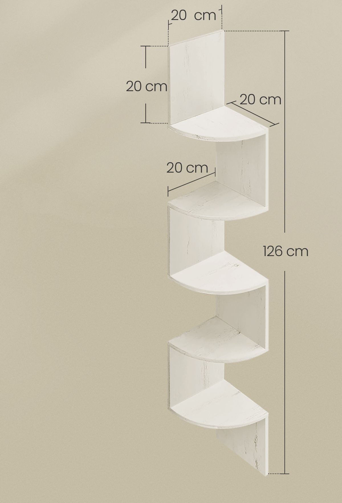 Hoekplank / wandplank - met 5 niveaus - hoogte 126 cm - witte kleur met nerf - lbc072w02 - Afbeelding 3